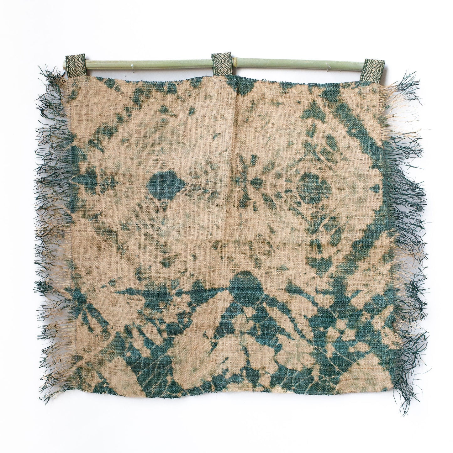 Raffia Wall Hanging - Shibori Spider Web Pattern - Khaki Green