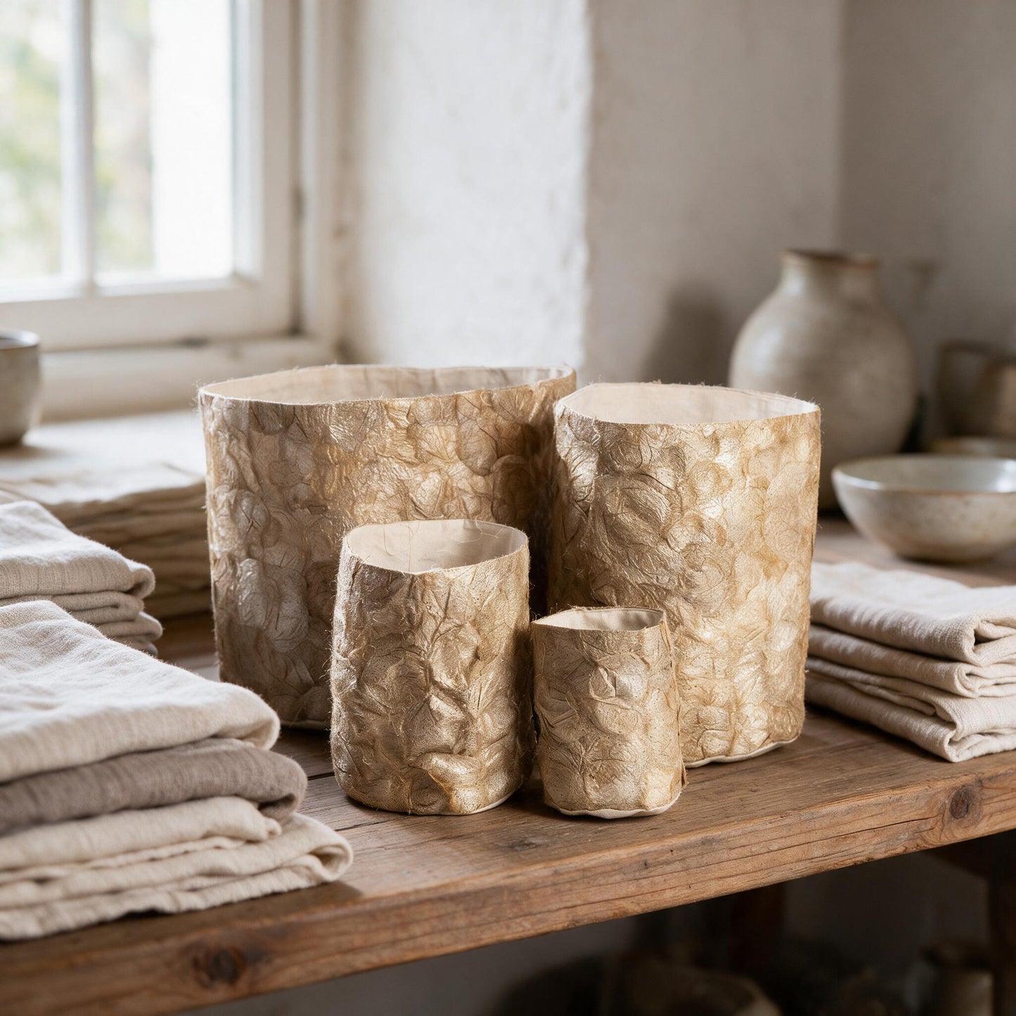 Madagascar wild silk basket on a shelf