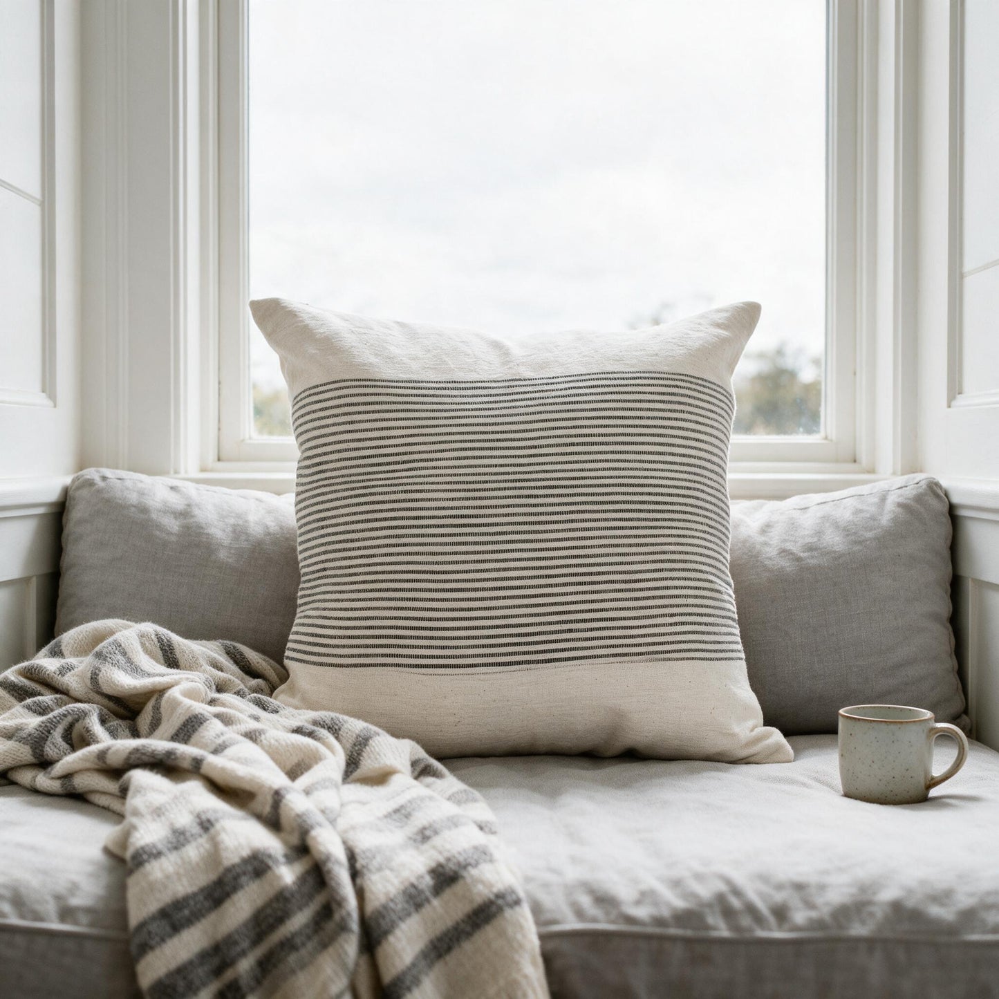 Riviera throw pillow on a window seat