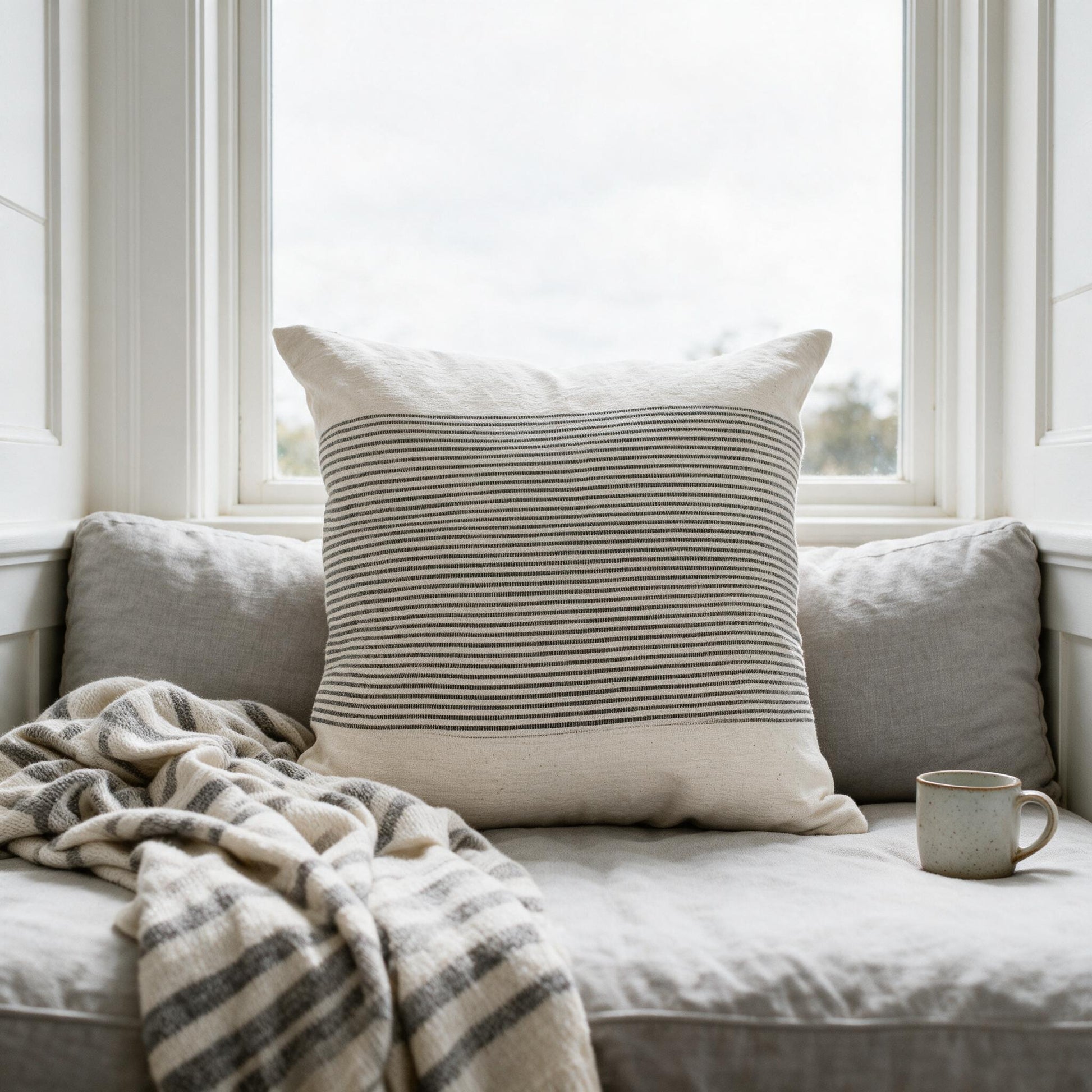 Riviera throw pillow on a window seat