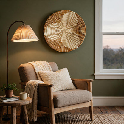 Maua banana bark wall basket in a reading nook