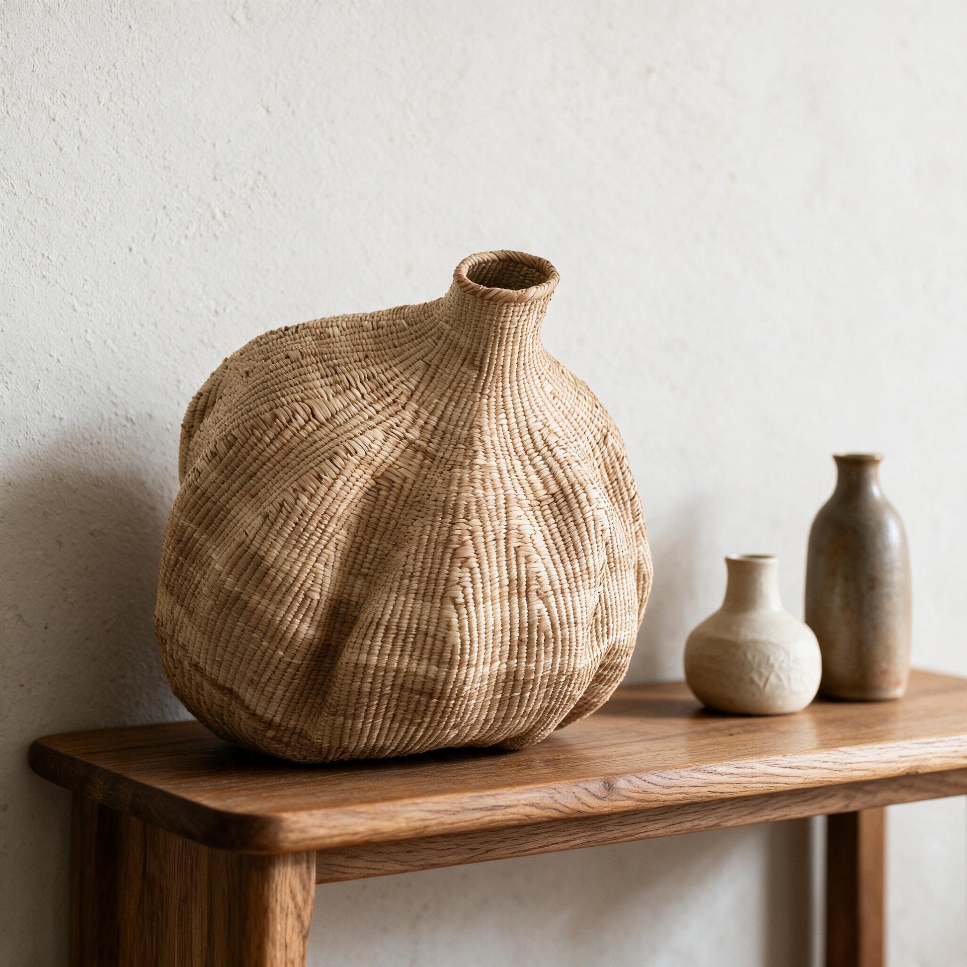 Ilala garlic gourd basket on a console