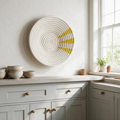 Moja yellow wall basket above kitchen shelving