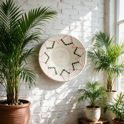 Mosaic sunburst wall basket in a sunroom