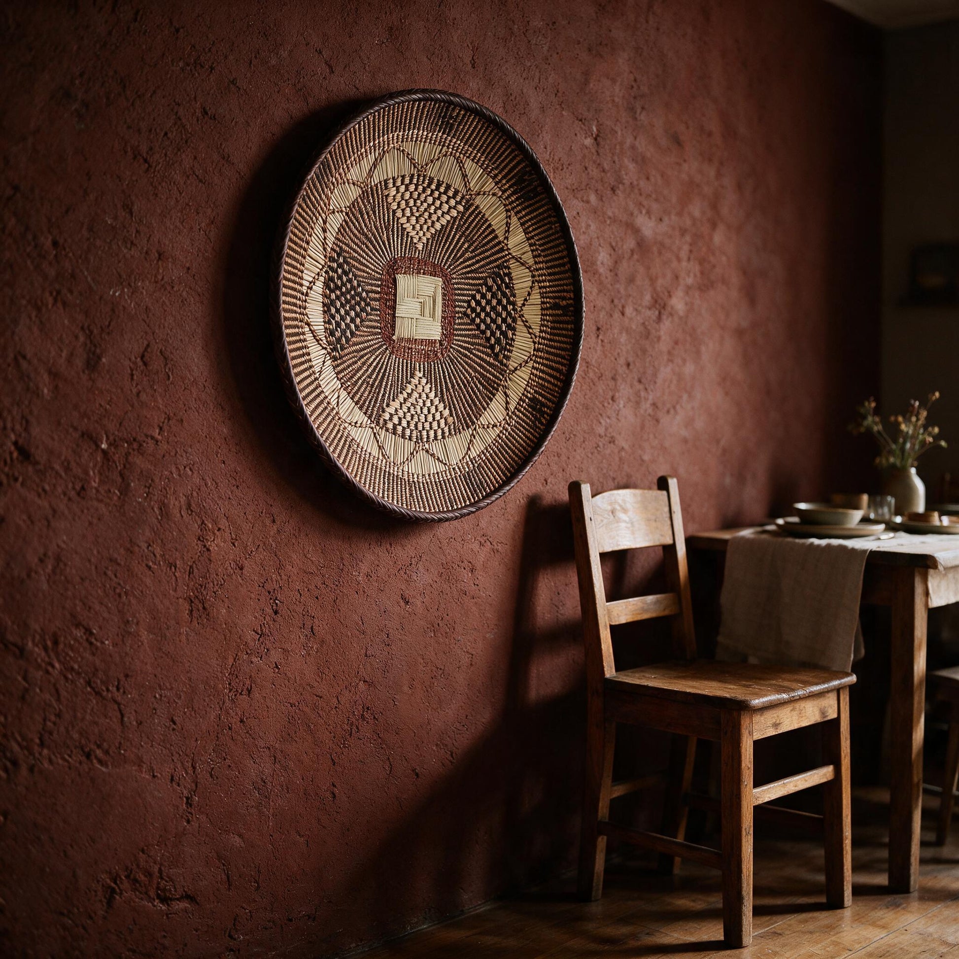 Binga lace patterned basket on a terracotta wall