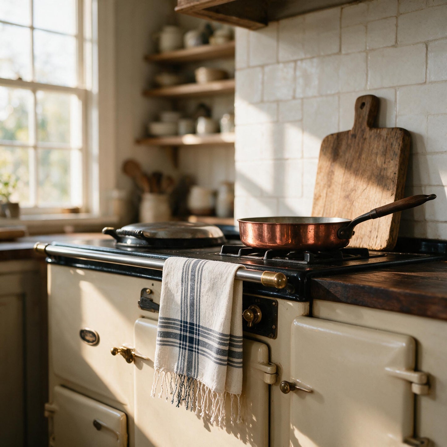Cabin Hatch hand towel on a range cooker