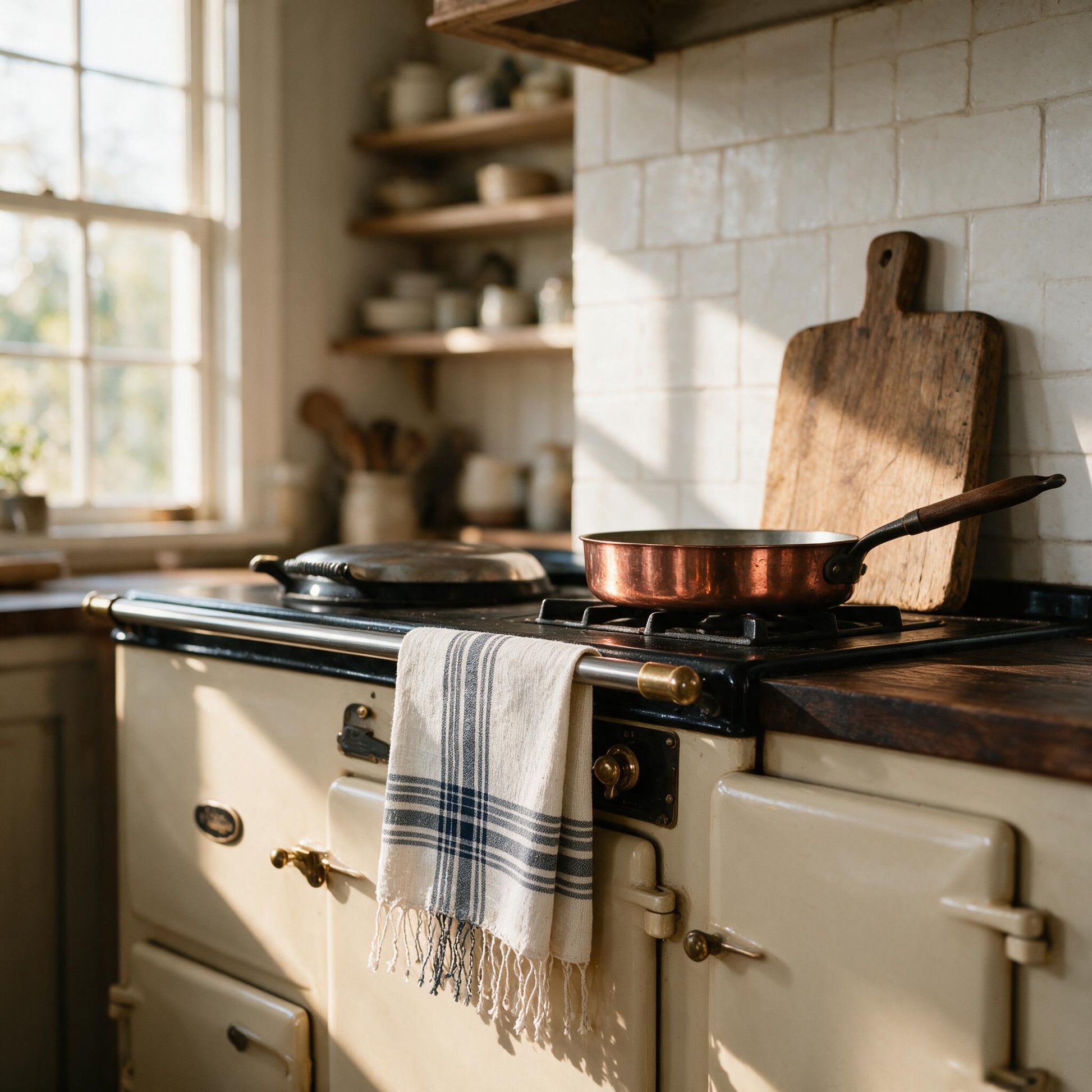 Cabin Hatch hand towel on a range cooker