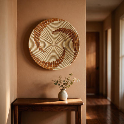Bahari banana bark wall basket in a hallway