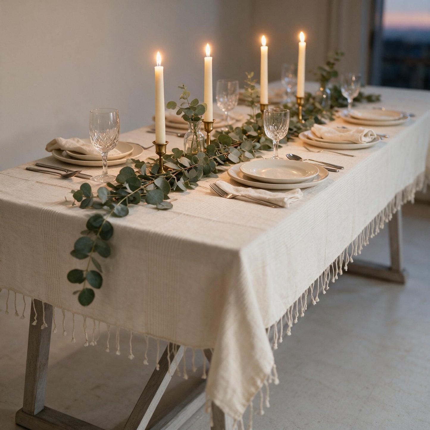 Riviera cotton tablecloth set for dinner