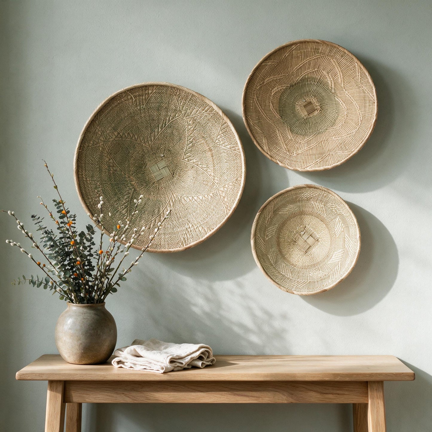 Binga blonde wall basket above a console