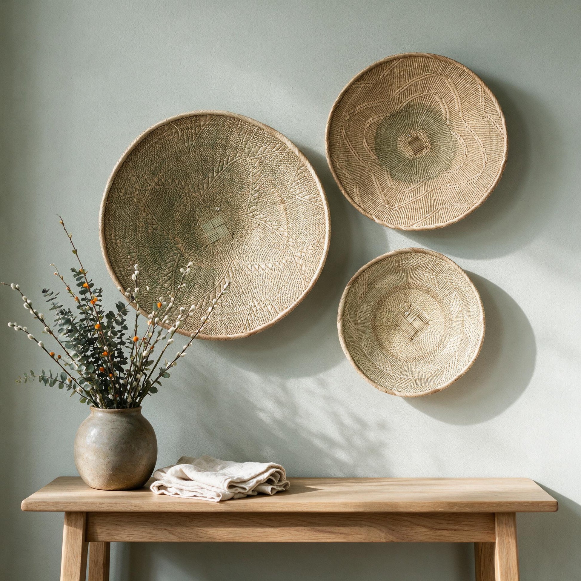 Binga blonde wall basket above a console