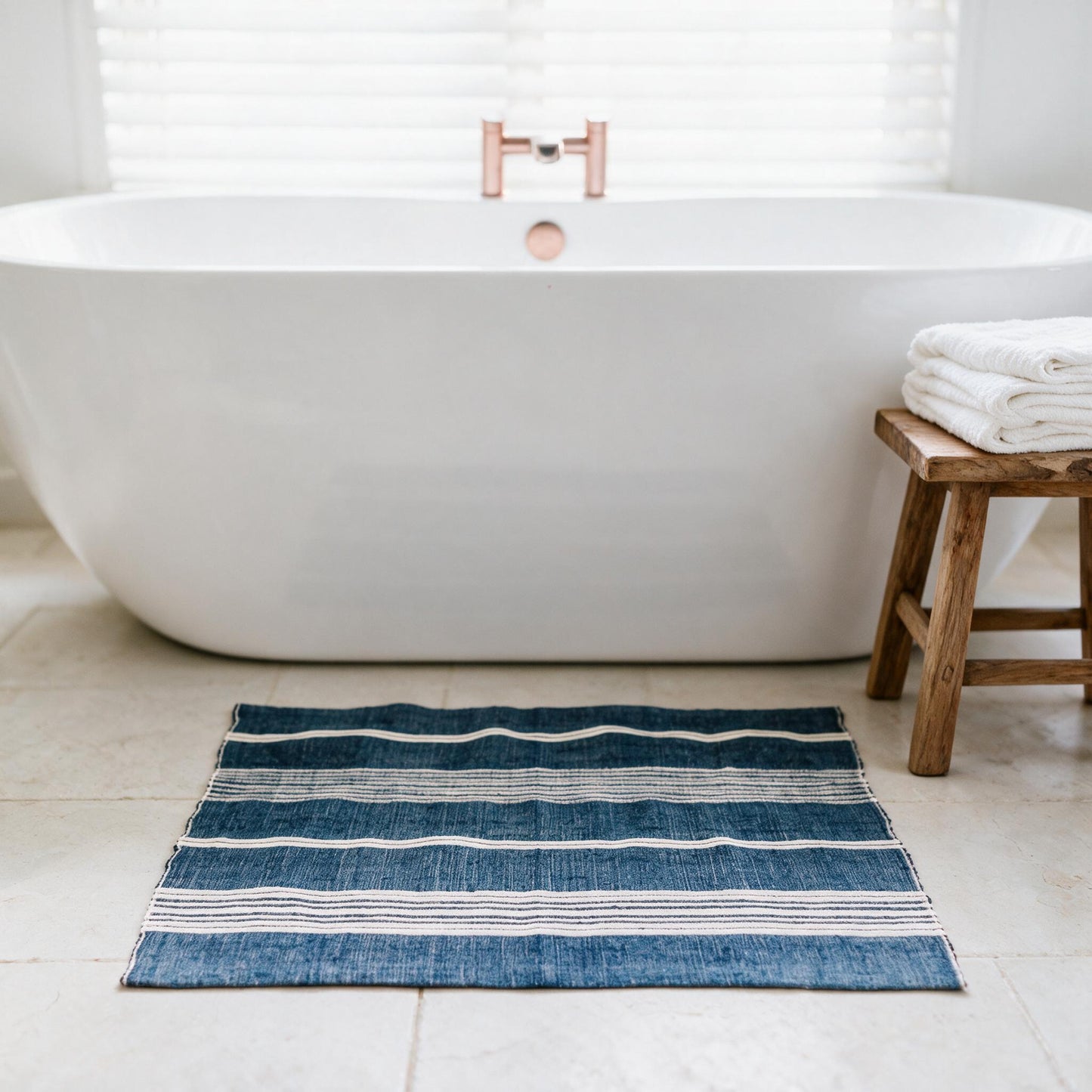Aden cotton bath mat beside a freestanding tub