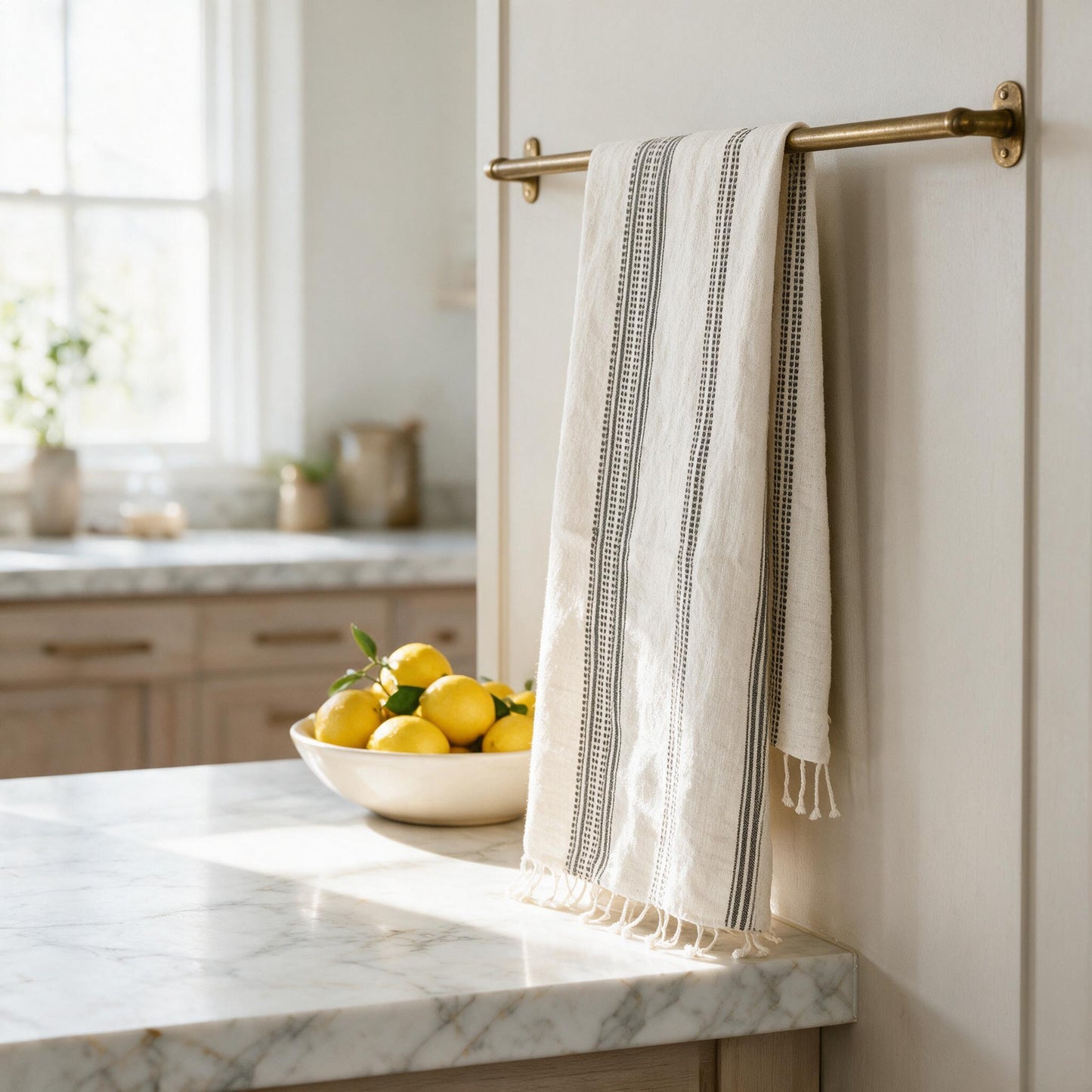 Aden cotton hand towel on a kitchen rail