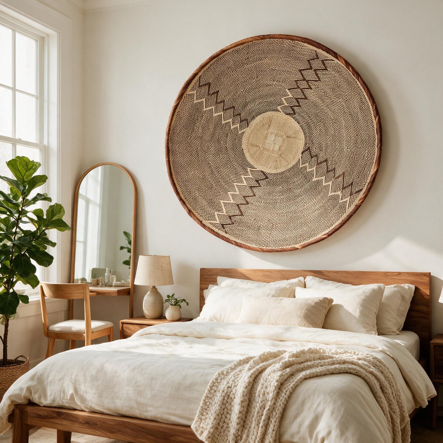 Statement Binga patterned basket above a bed
