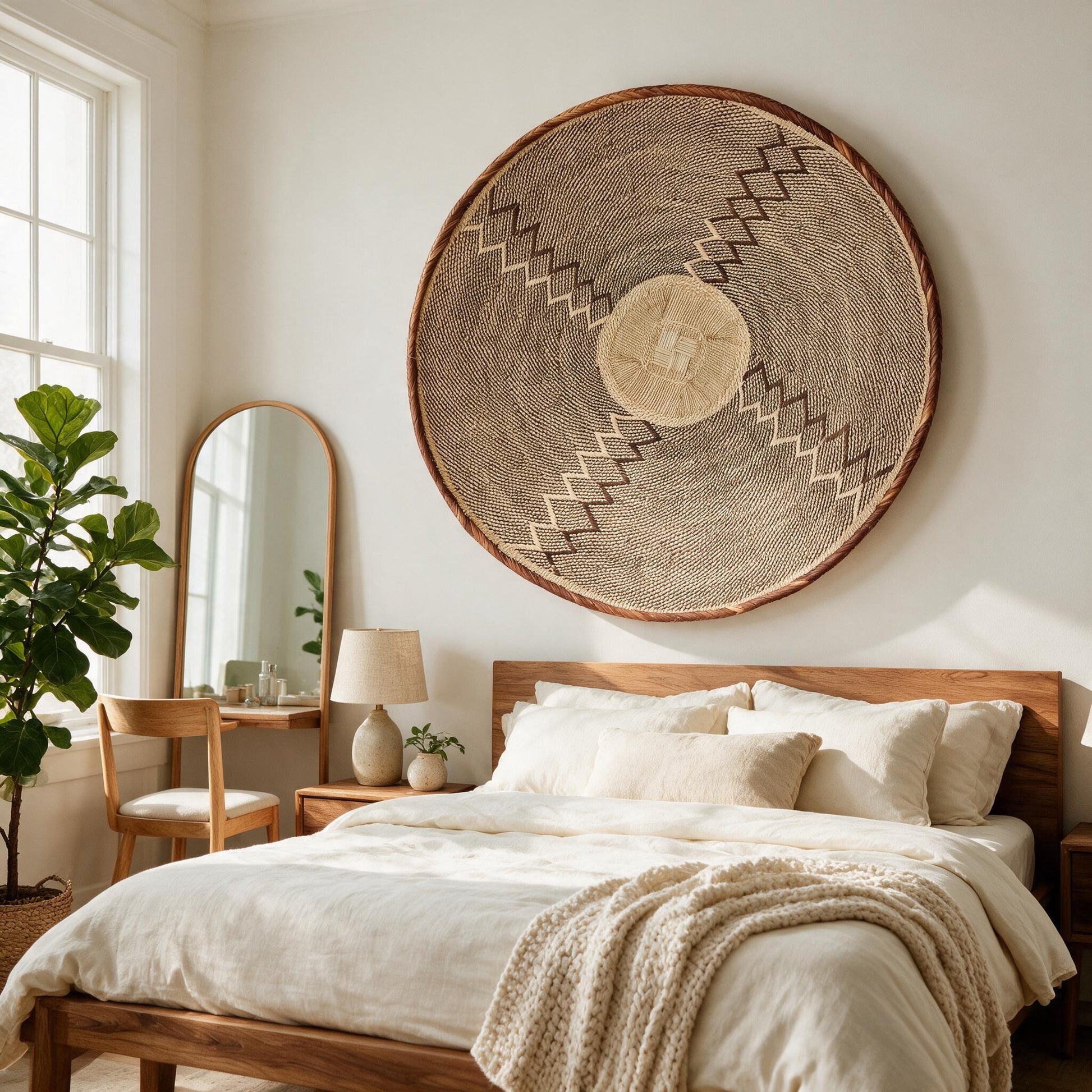 Statement Binga patterned basket above a bed