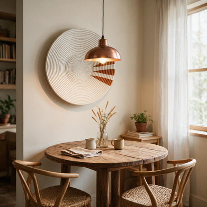 Moja copper wall basket in a dining nook