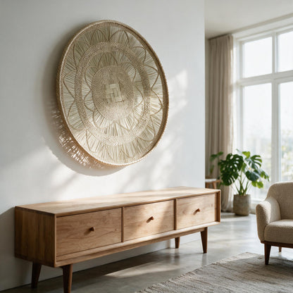 Statement Binga lace blonde basket above a sideboard