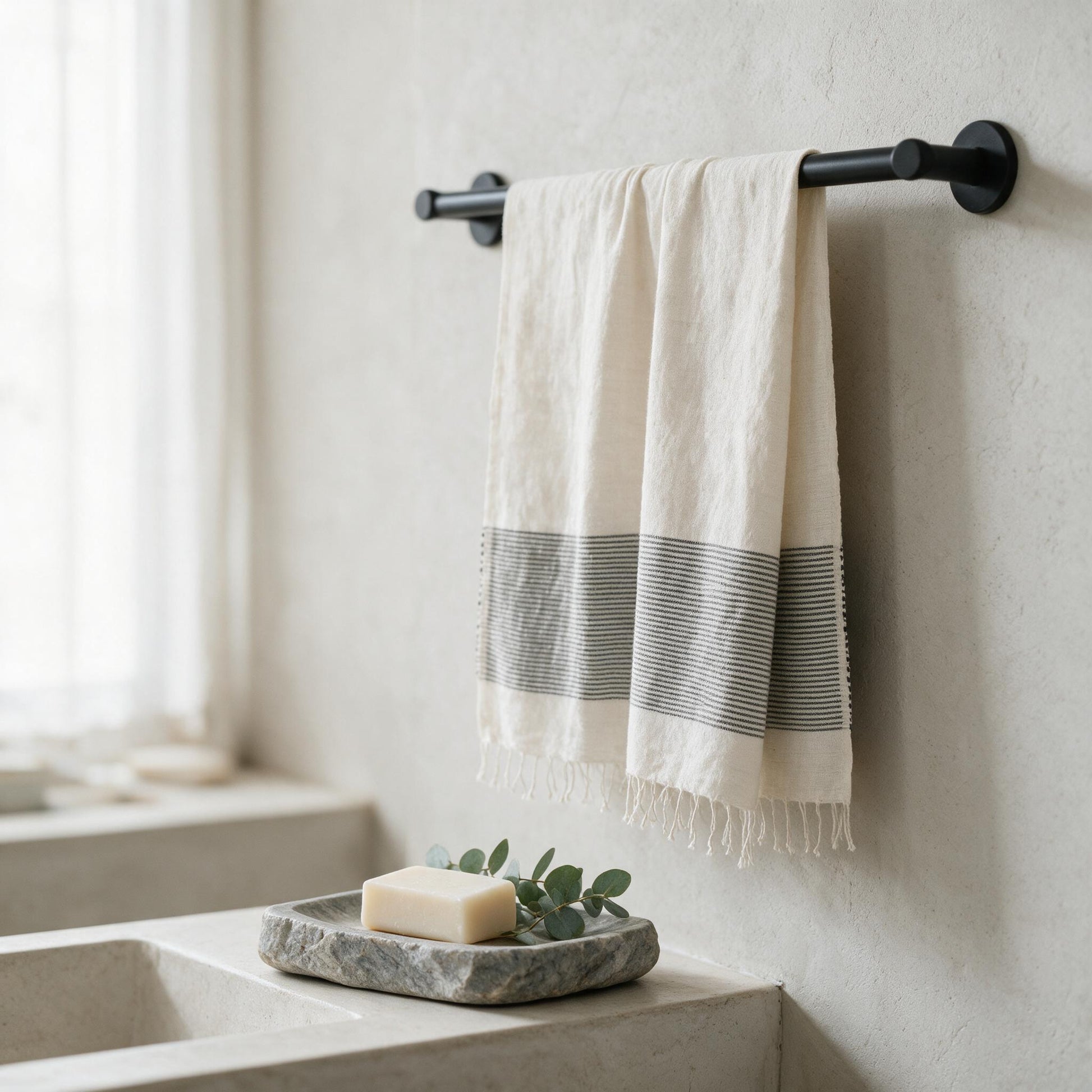 Riviera lightweight towel on a black rail