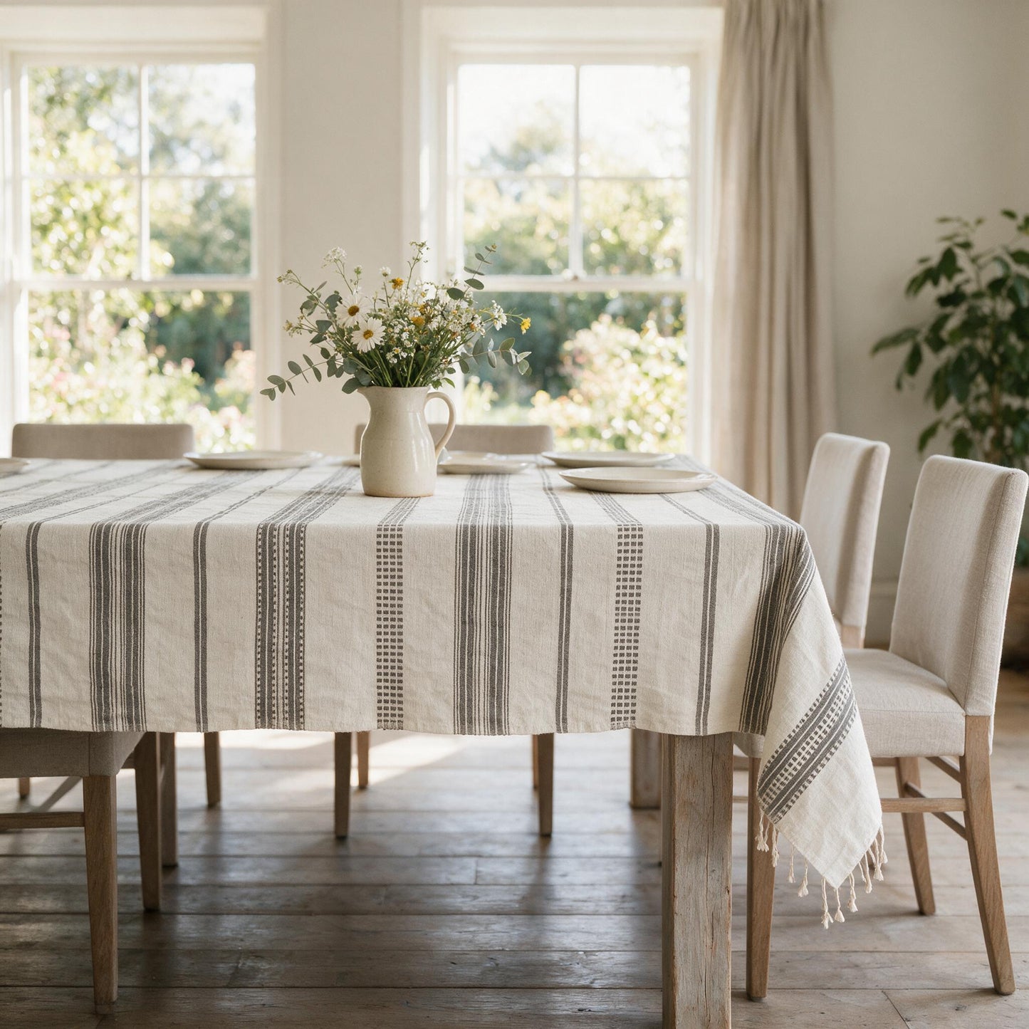 Aden cotton tablecloth on a dining table