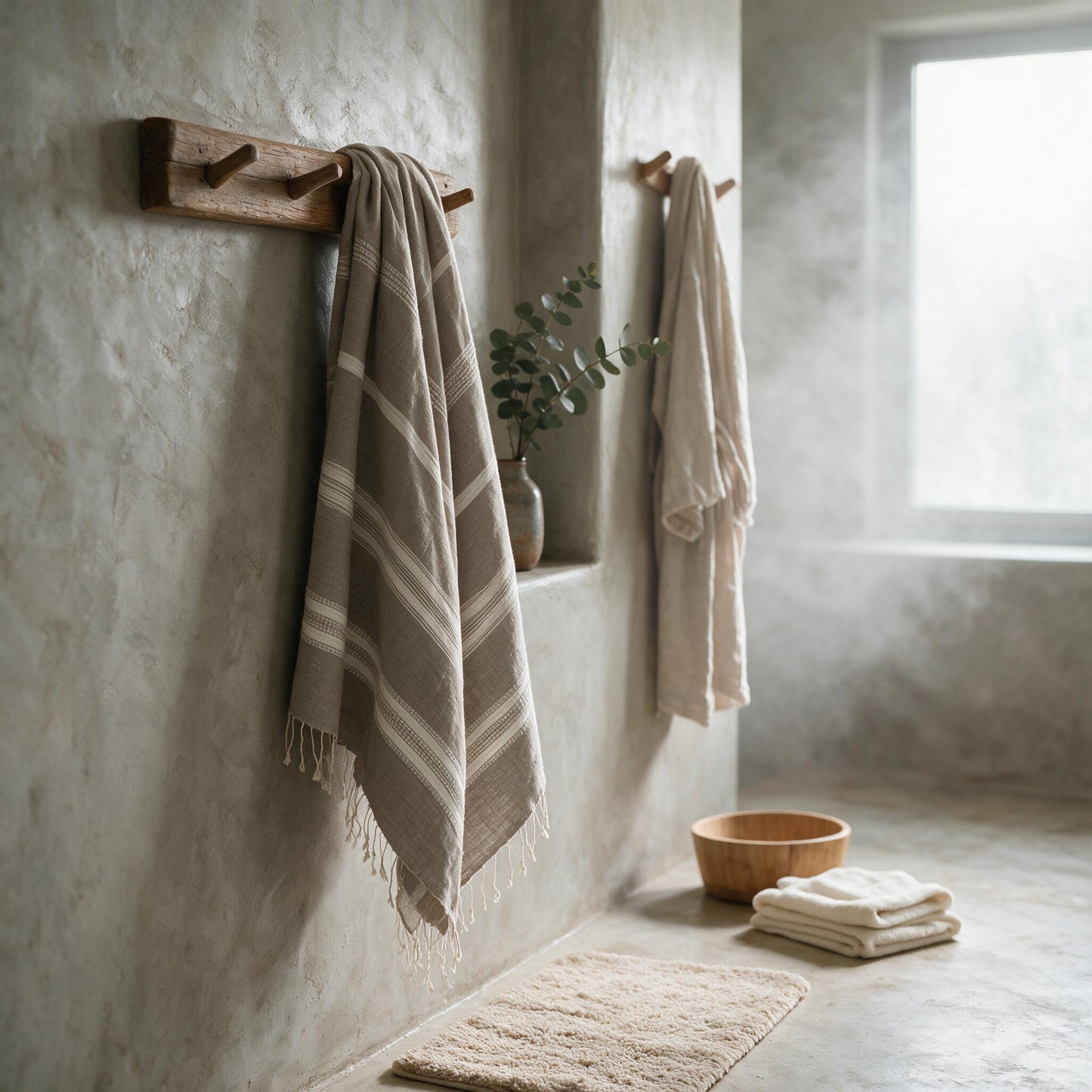 Aden lightweight cotton towel on a peg rail