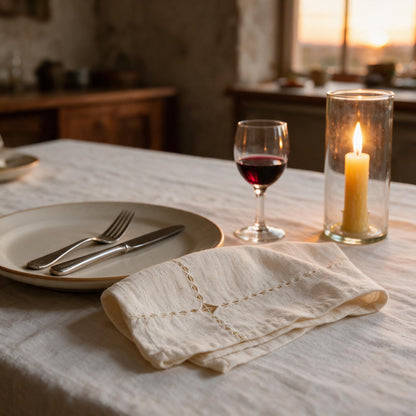 Pulled cotton napkin at a dinner setting