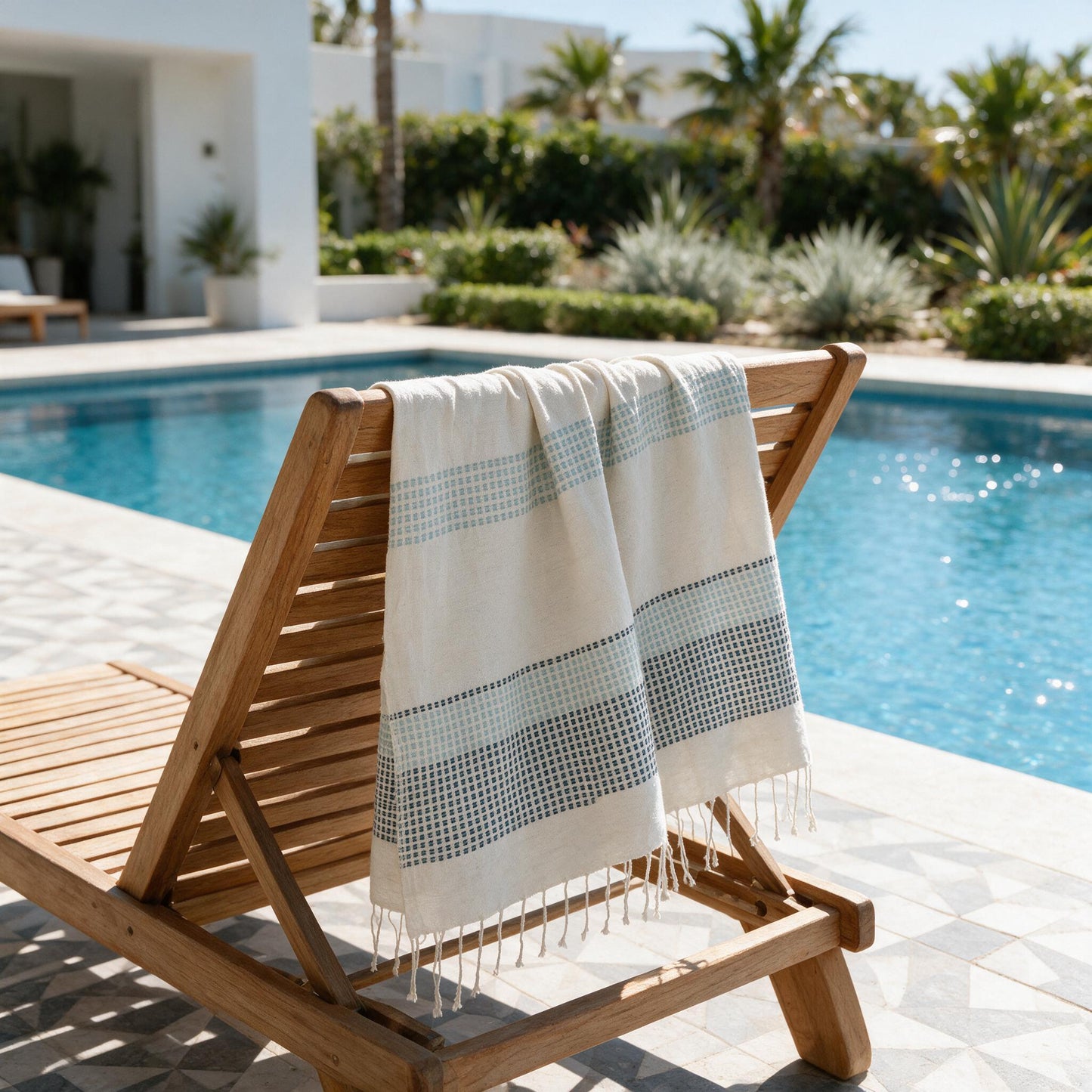 Camden lightweight towel on a poolside lounger