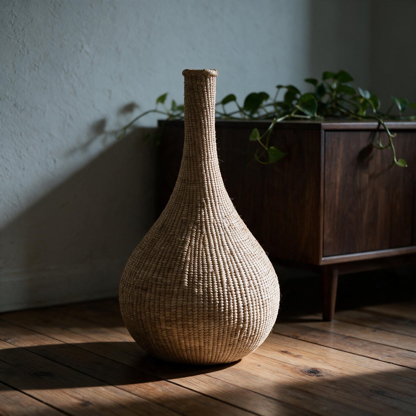 Long-necked Ilala gourd basket on the floor