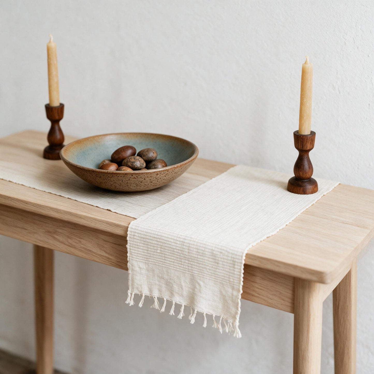 Riviera cotton table runner on a console