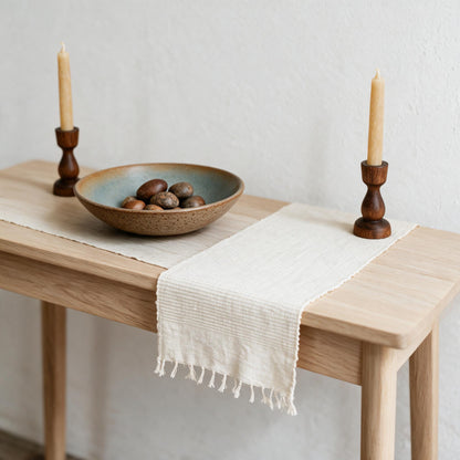 Riviera cotton table runner on a console