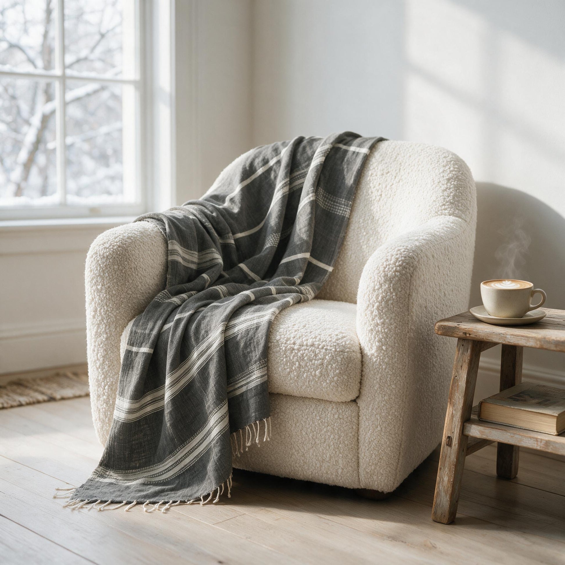 Aden cotton throw draped over an armchair